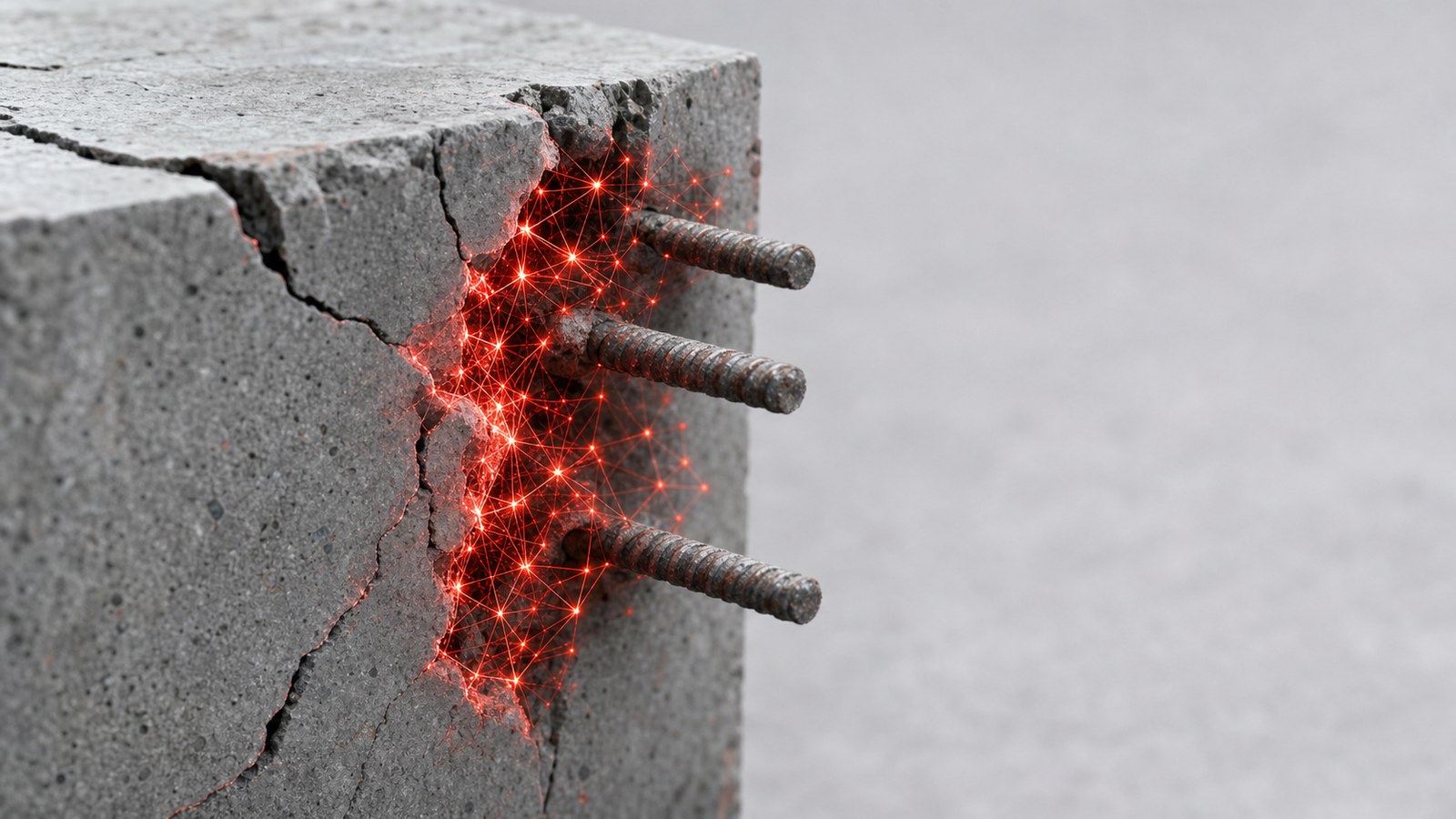 Ilustracja wzmacniania struktur mineralnych, betonu i zaprawy, nanostrukturami